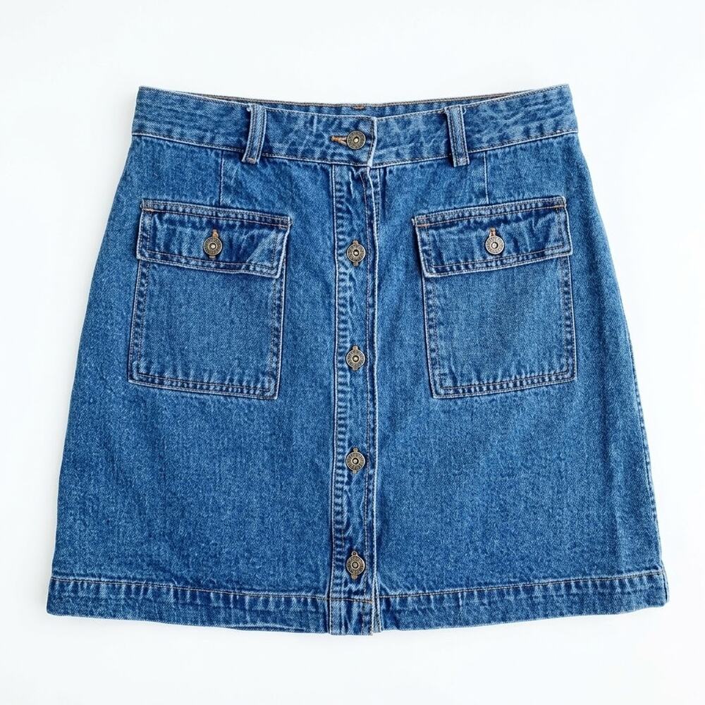 GAP Vintage 90s Rigid Denim Button Front Cargo Skirt Med Wash Utility Womens 8